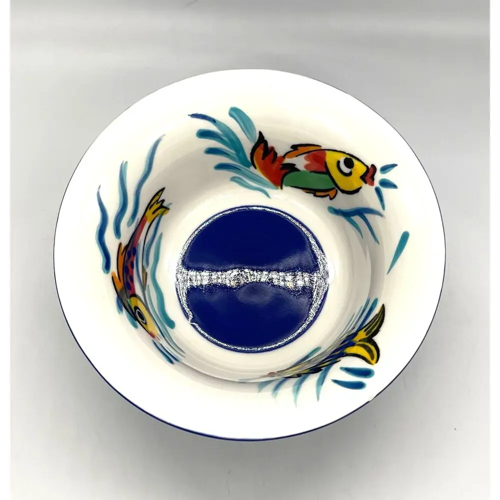 Les Tropiques Strata Cereal Bowl Blue Hand Painted Tropical Fish *Paint Chip